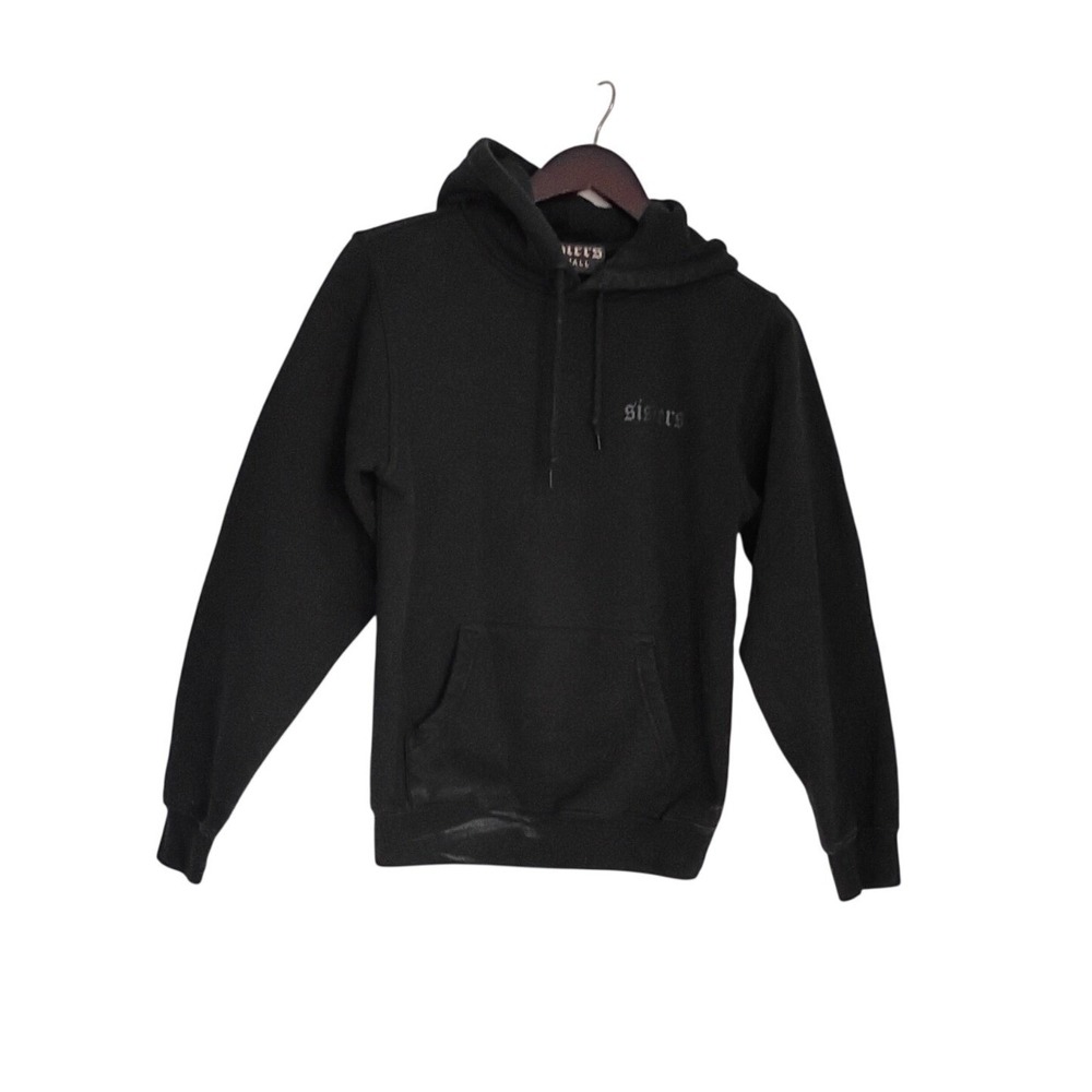 SISTERS Black Gothic Logo Hoodie 100% Cotton Sweatshirt Fits S Made USA
